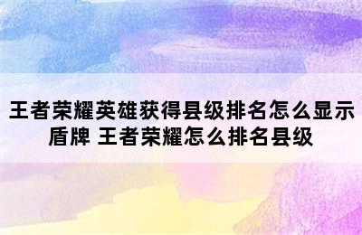 王者荣耀英雄获得县级排名怎么显示盾牌 王者荣耀怎么排名县级